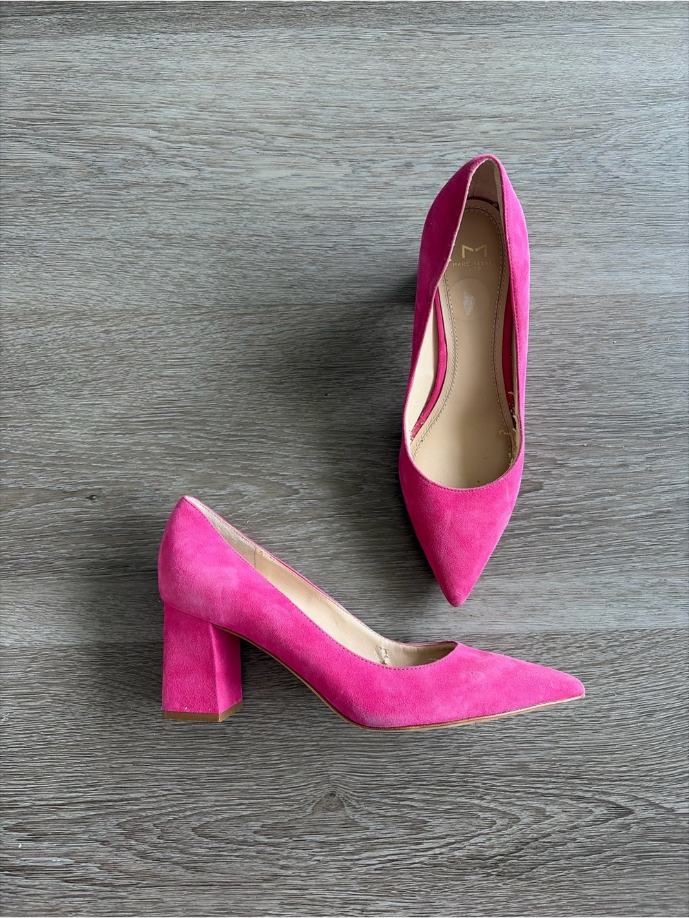 Marc Fisher suede Pointed Toe Block Heel‎ Pumps in Hot Pink
